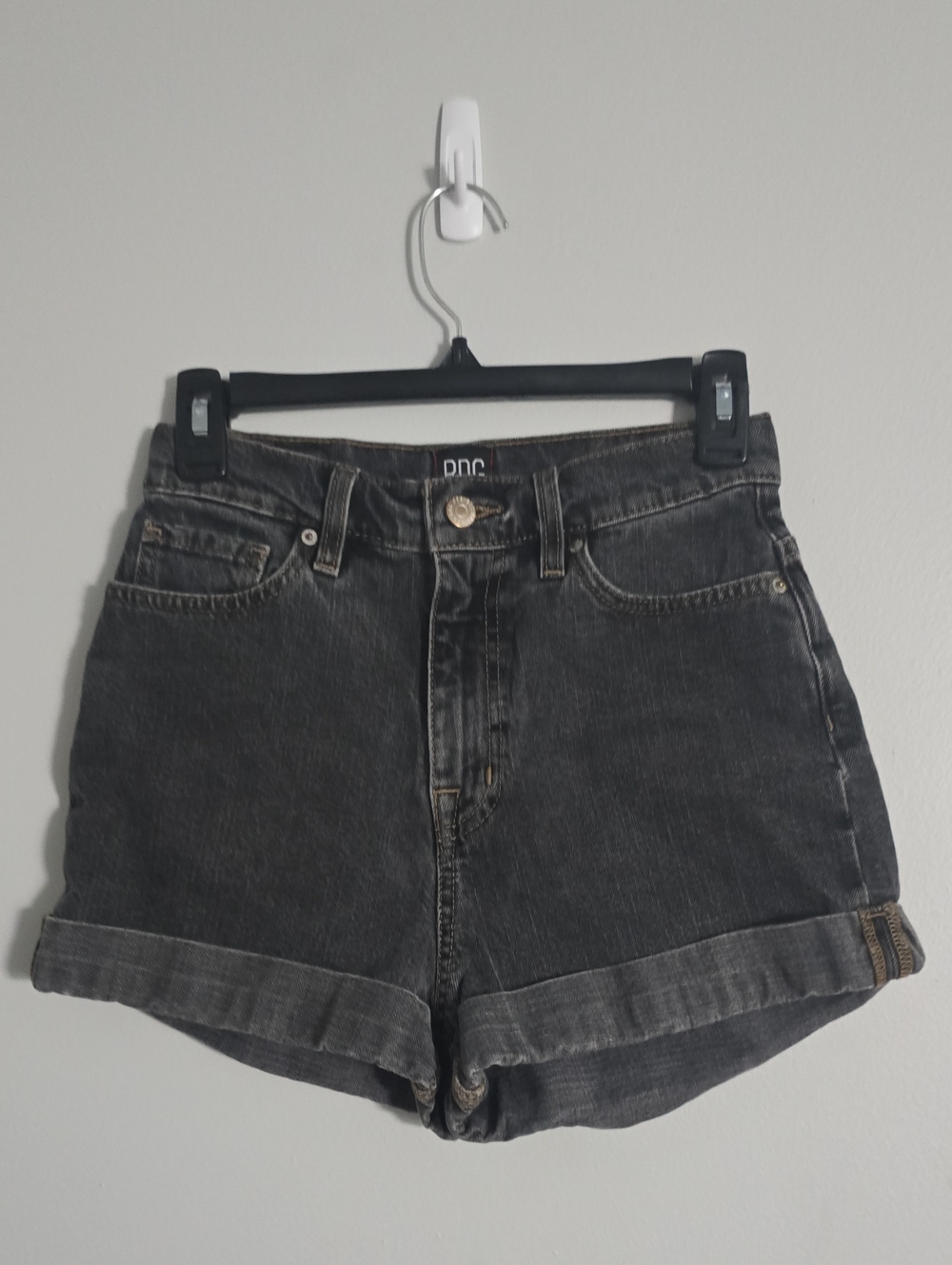 BDG Faded Black Mom High-Rise Cuffed Denim Shorts